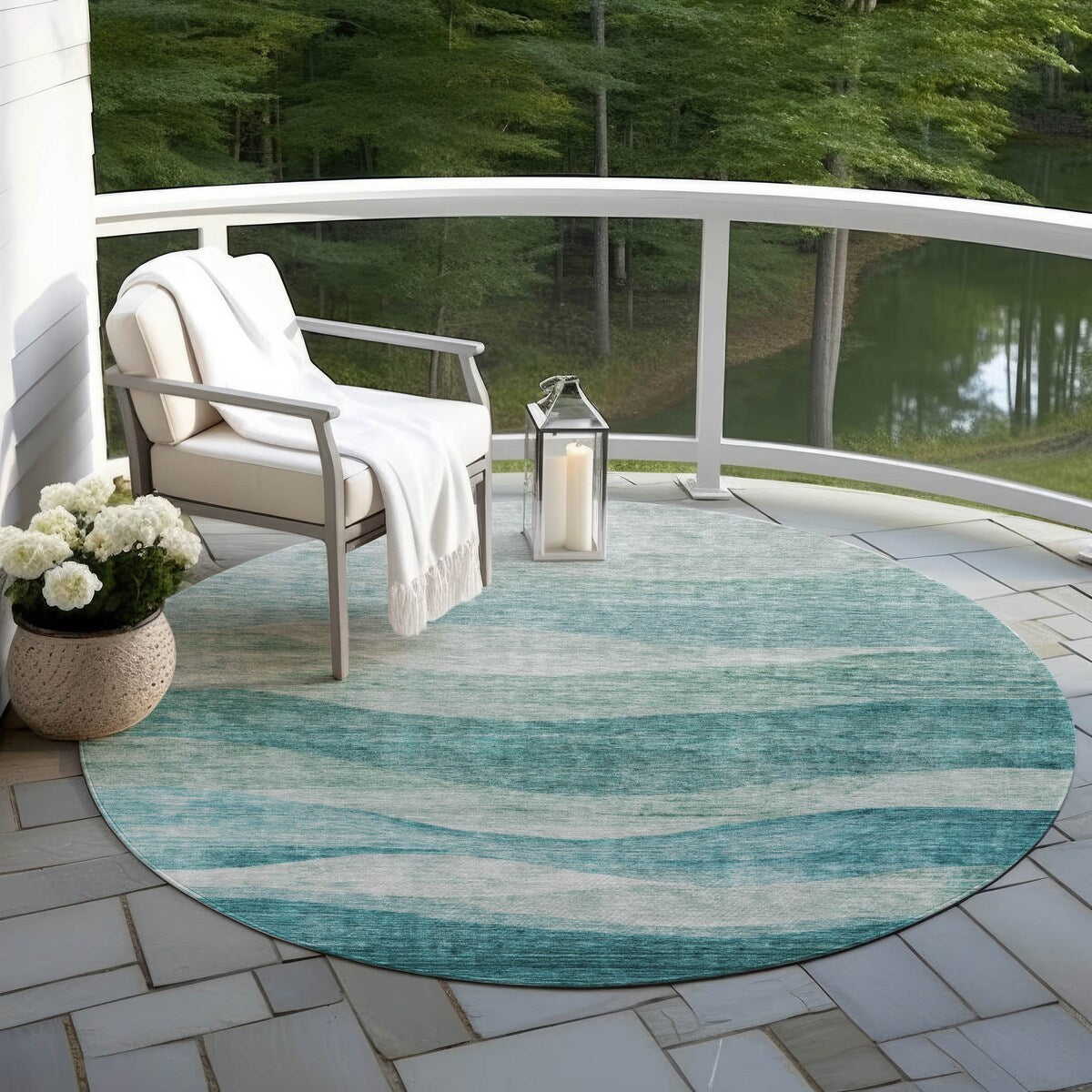 Tapis Chantille contemporain à vagues, lavable en machine, pour intérieur et extérieur