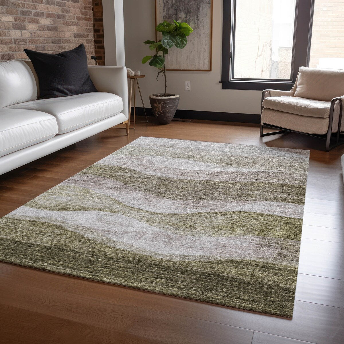 Tapis Chantille contemporain à vagues, lavable en machine, pour intérieur et extérieur