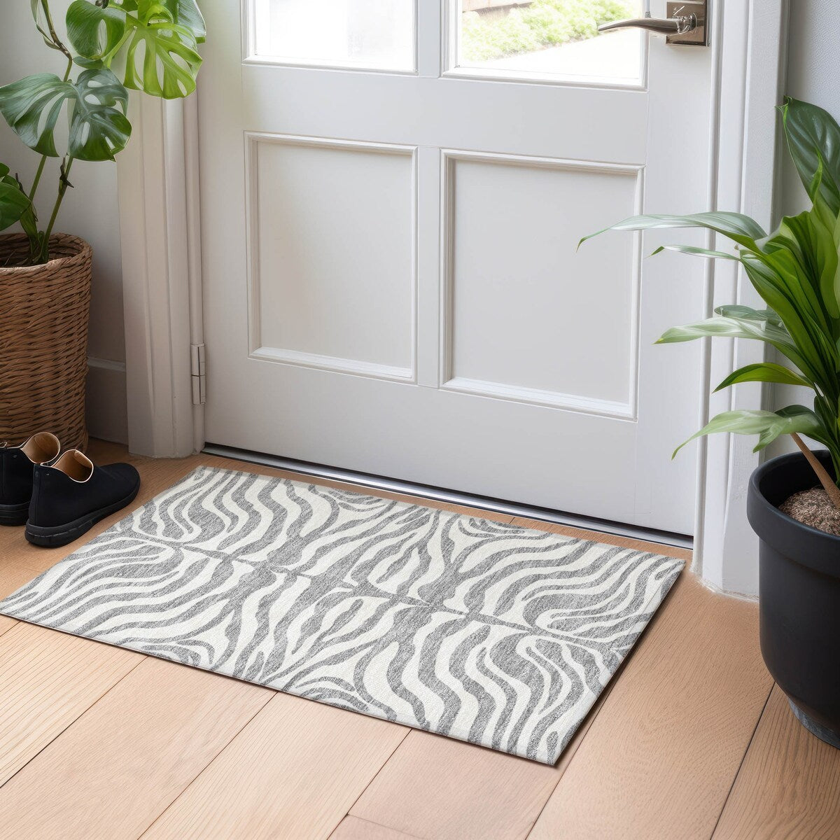 Tapis Chantille moderne à motif animal, lavable en machine, pour intérieur et extérieur