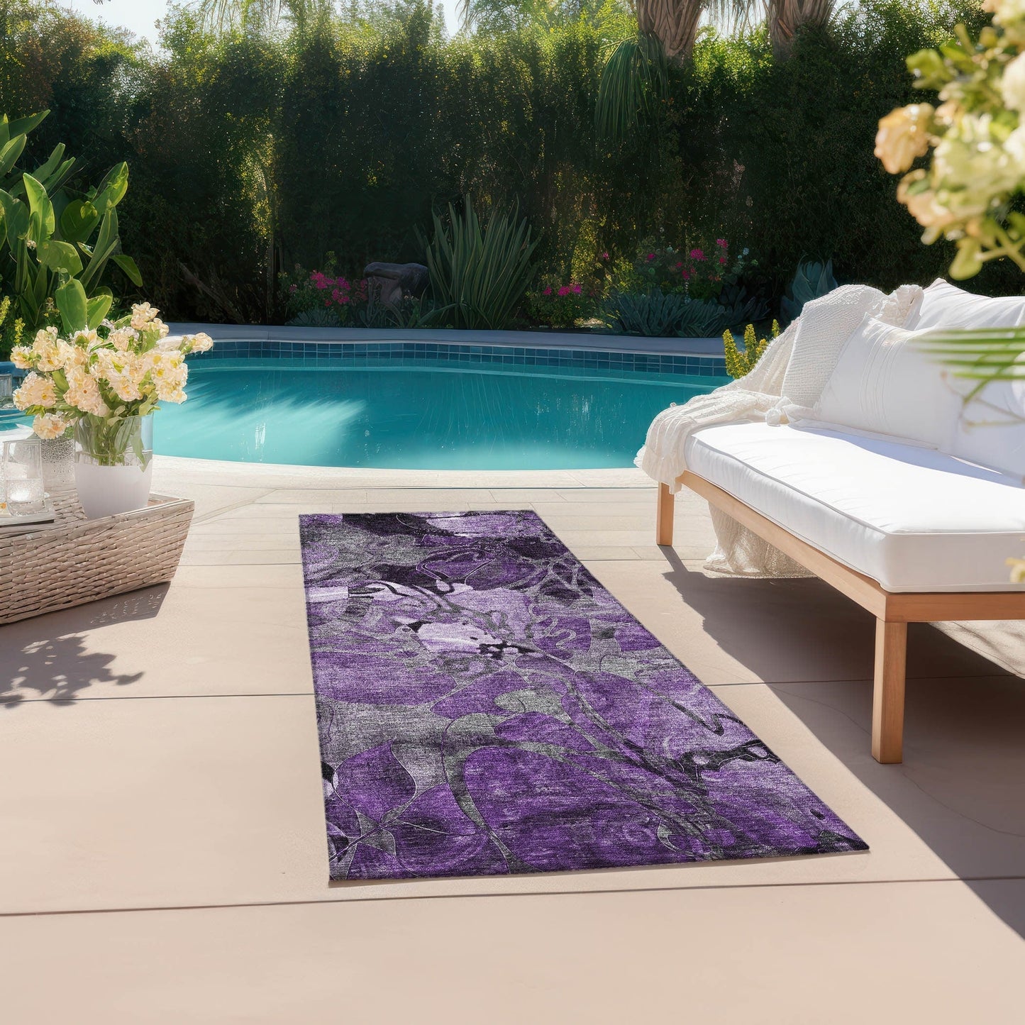 Tapis Chantille moderne à motif floral lavable en machine pour intérieur/extérieur
