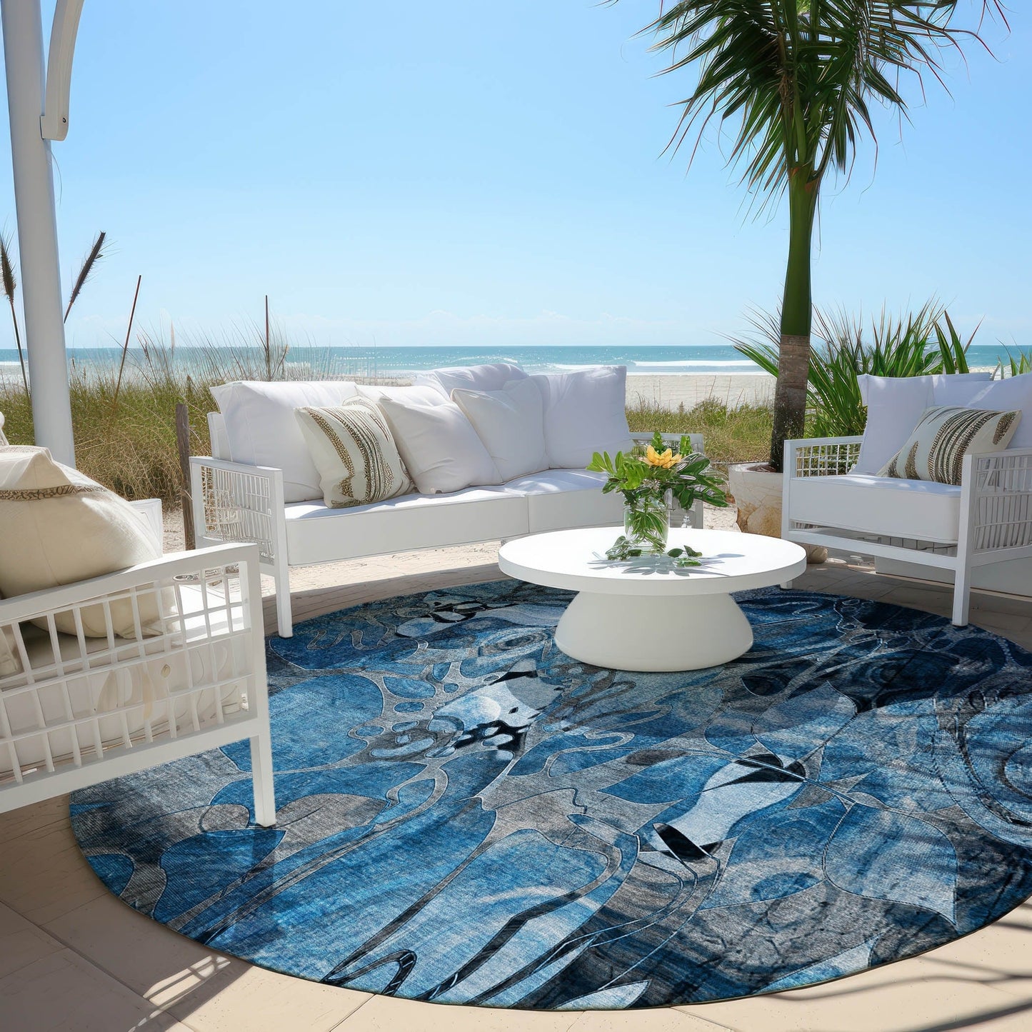 Tapis Chantille moderne à motif floral lavable en machine pour intérieur/extérieur