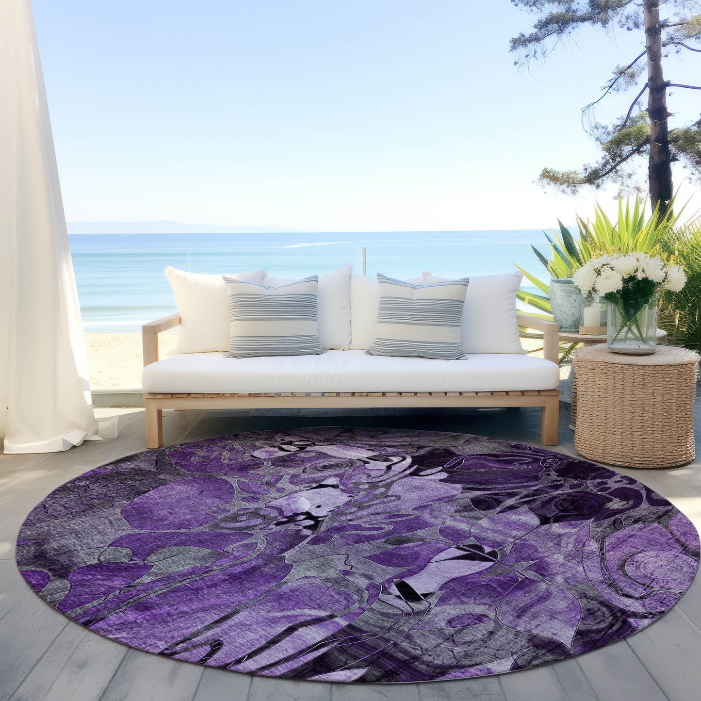 Tapis Chantille moderne à motif floral lavable en machine pour intérieur/extérieur