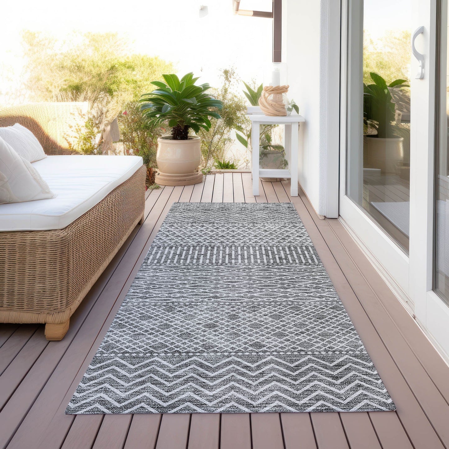 Tapis Chantille à rayures modernes, lavable en machine, pour intérieur et extérieur