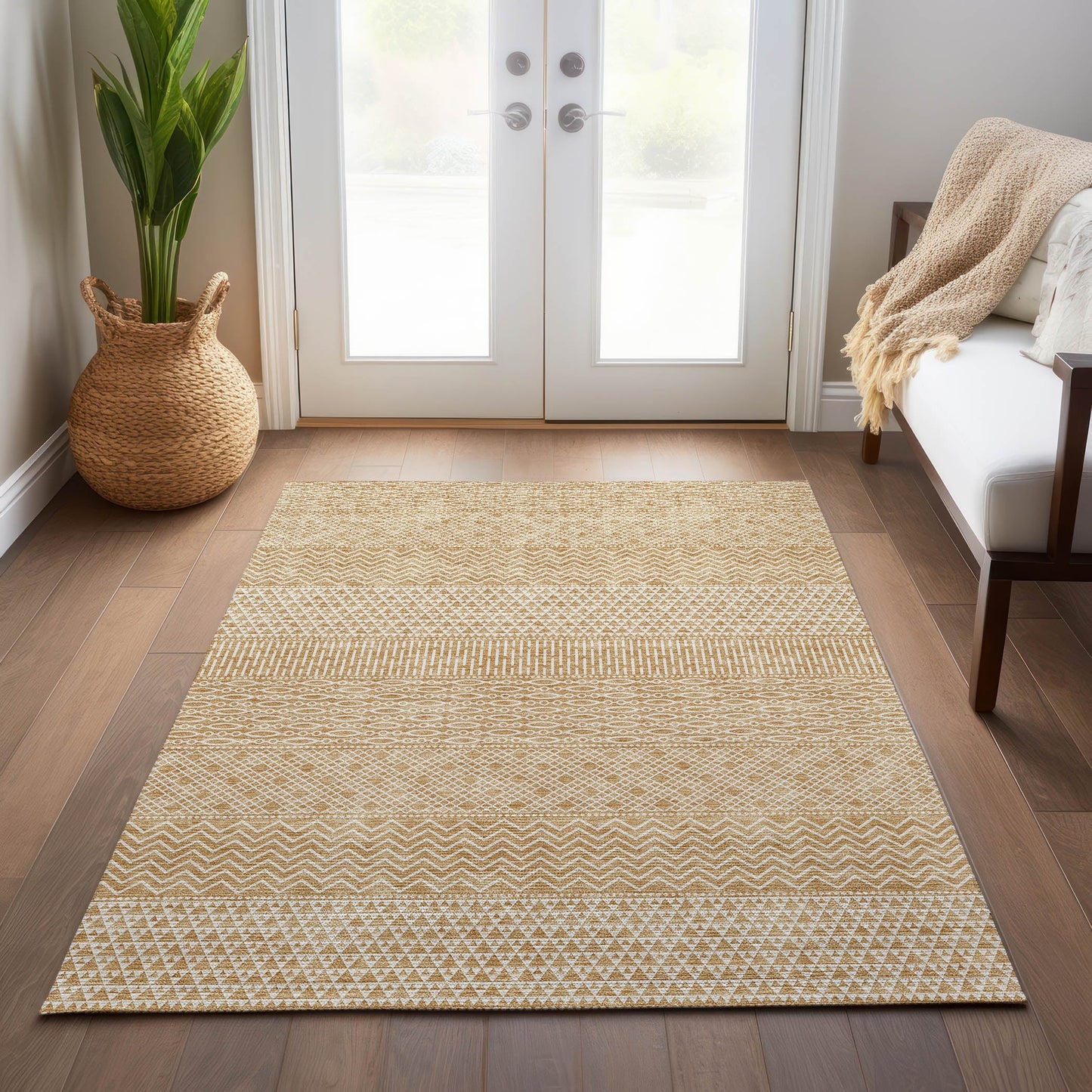 Tapis Chantille à rayures modernes, lavable en machine, pour intérieur et extérieur