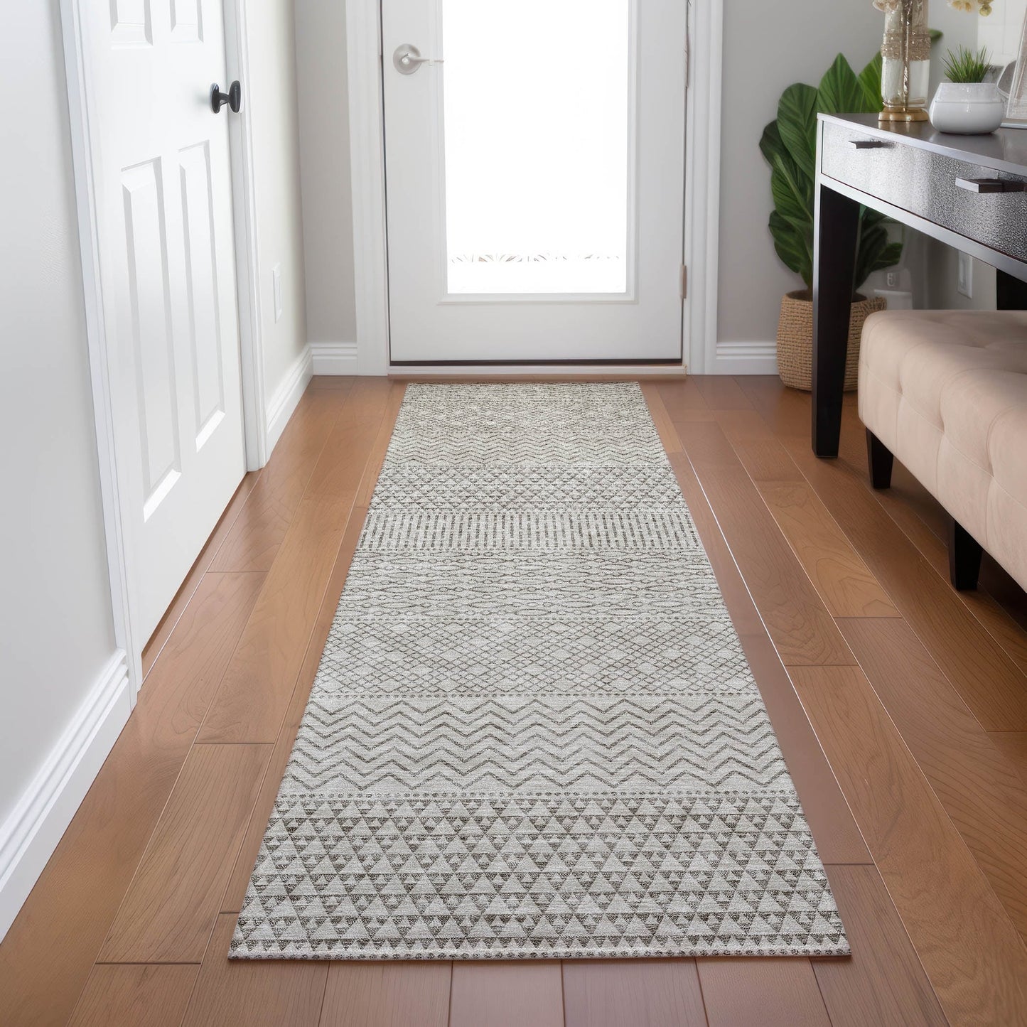 Tapis Chantille à rayures modernes, lavable en machine, pour intérieur et extérieur