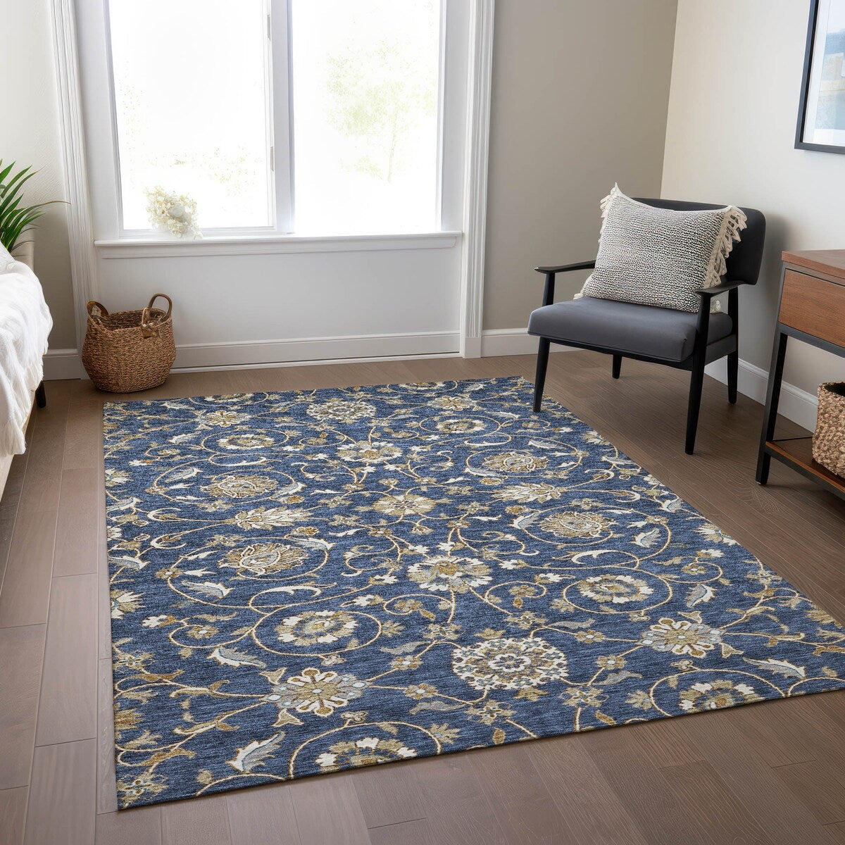 Tapis traditionnel KashanChantille lavable en machine pour intérieur/extérieur