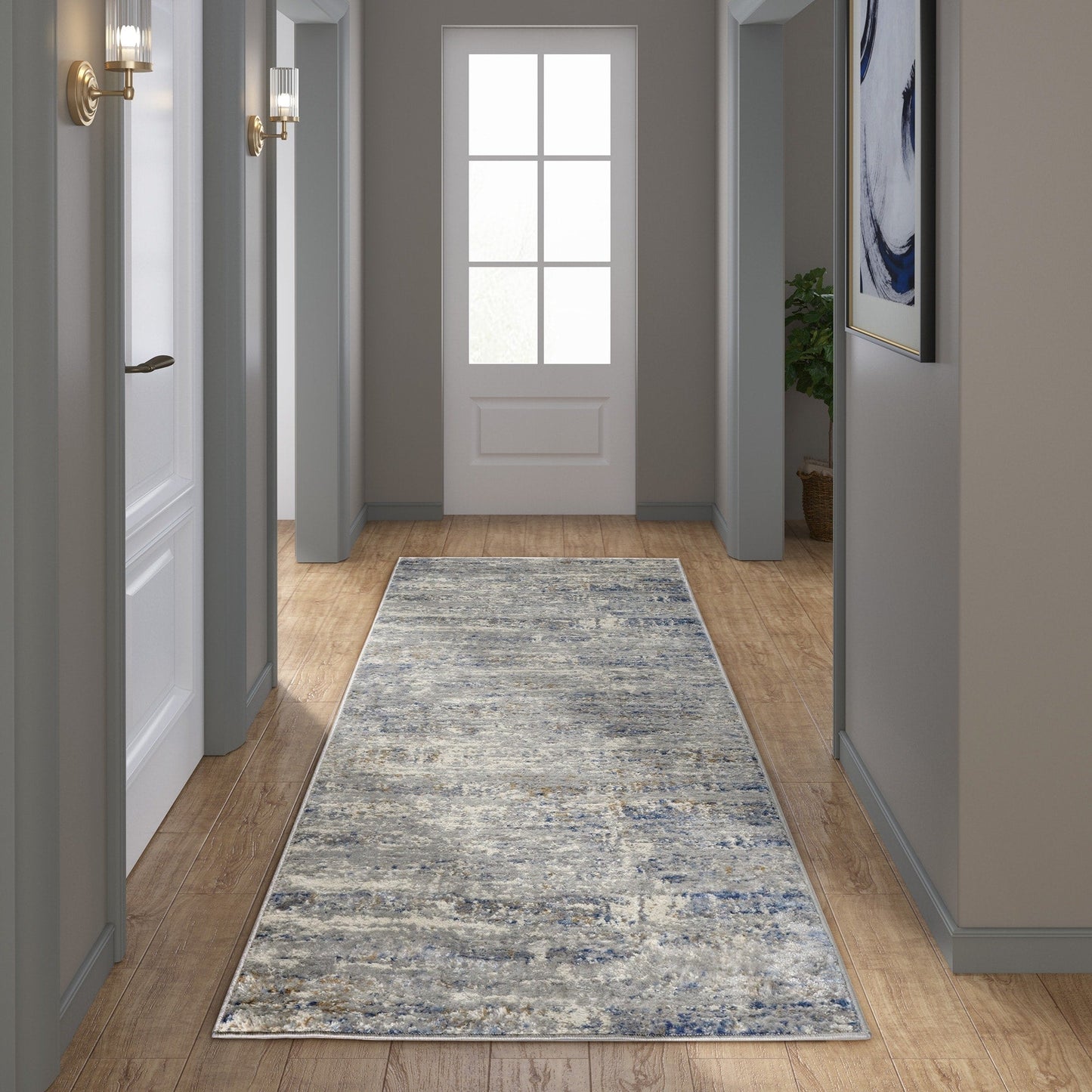Tapis Madison Park Alexandria gris/crème à poils longs et motifs abstraits