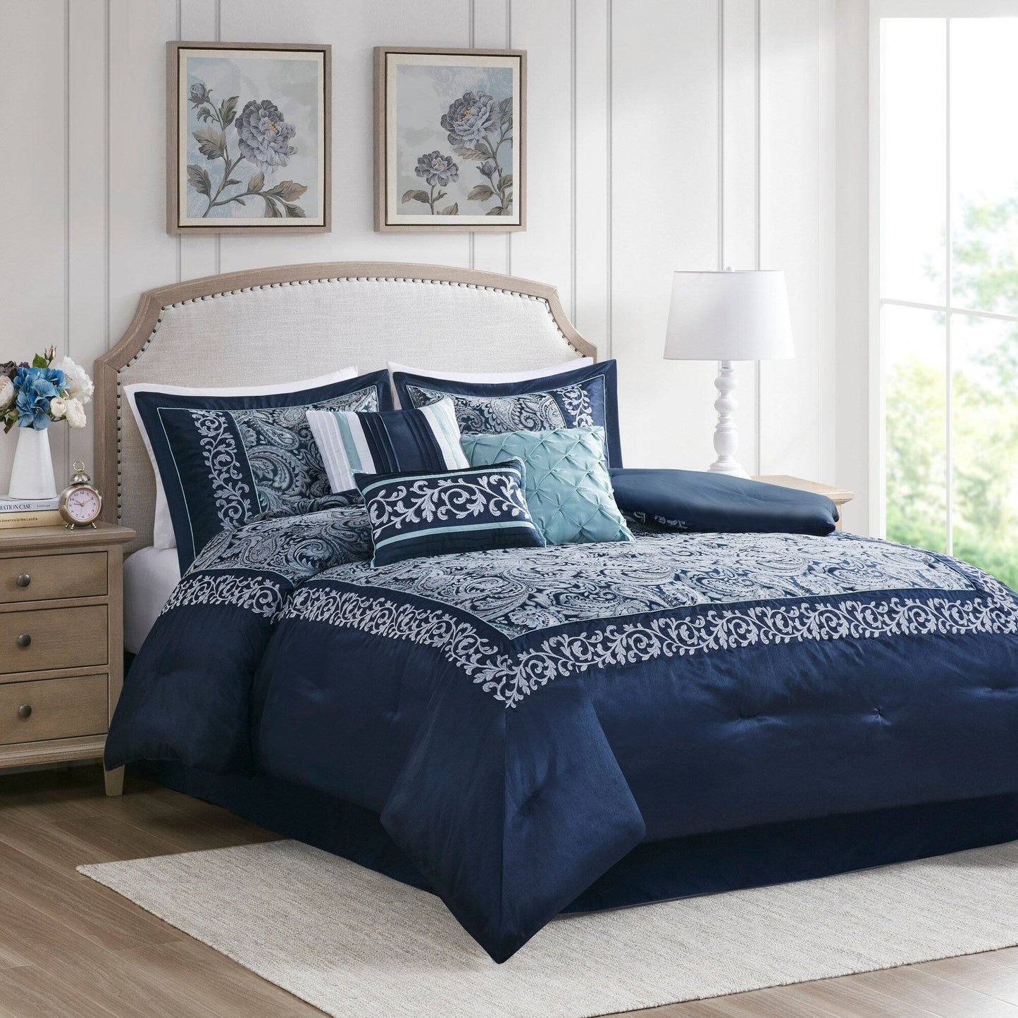 Ensemble de couette jacquard 7 pièces Madison Park Elaine bleu marine