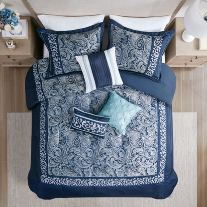Ensemble de couette jacquard 7 pièces Madison Park Elaine bleu marine