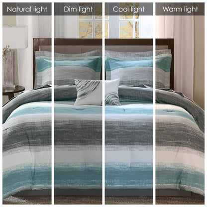 Ensemble de couette Madison Park Essentials Barret Aqua avec draps en coton