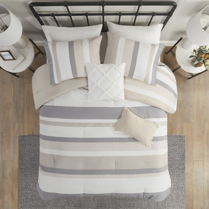 Ensemble de couette jacquard 5 pièces Madison Park Levi Blue/Naturel