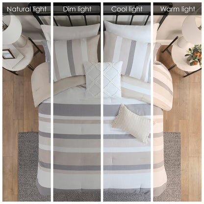 Ensemble de couette jacquard 5 pièces Madison Park Levi Blue/Naturel