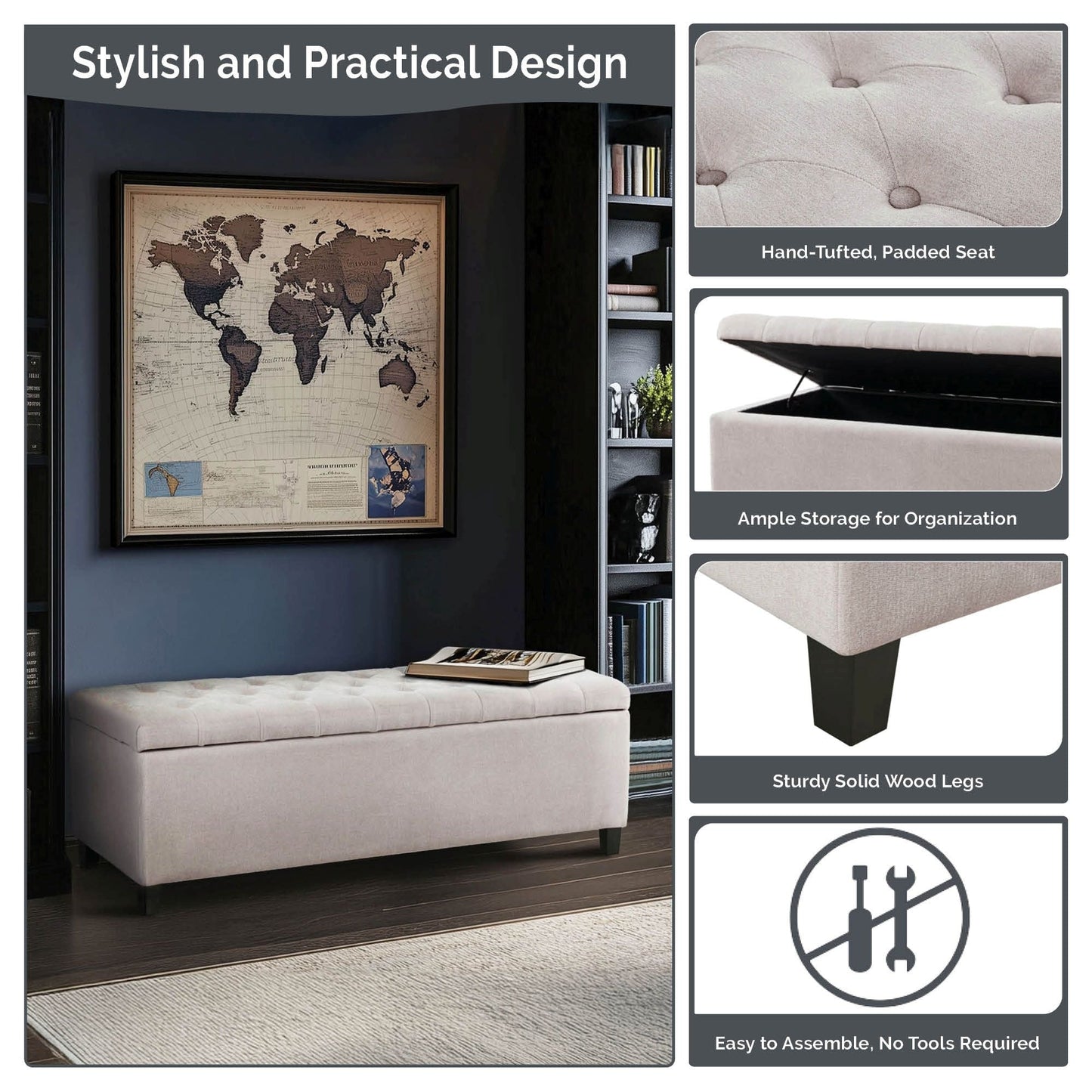 Banc de rangement capitonné Madison Park Sasha