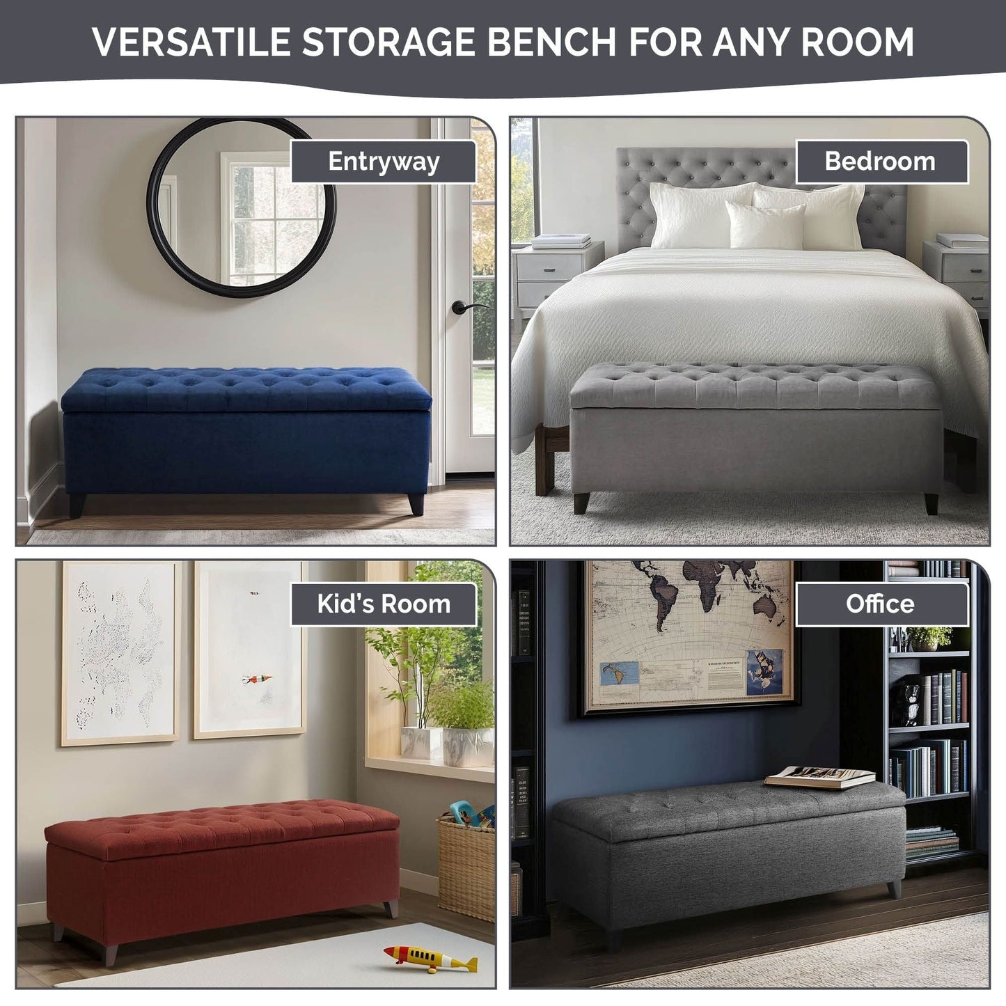 Banc de rangement capitonné Madison Park Sasha