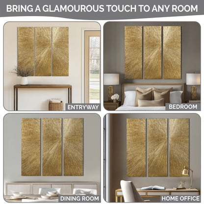 Ensemble de 3 triptyques peints à la main Madison Park Signature Sunburst en résine 3D