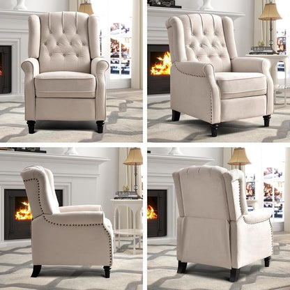 Fauteuil inclinable à dossier relevable, fauteuil en tissu avec décoration rivetée, fauteuil d'appoint simple