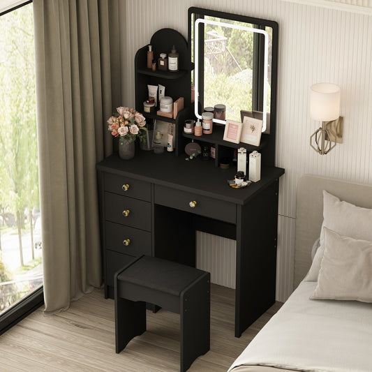 Ensemble coiffeuse avec lumière LED, miroir et tabouret