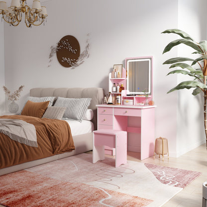 Ensemble coiffeuse avec lumière LED, miroir et tabouret