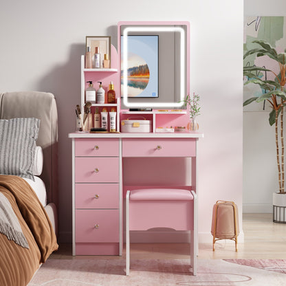 Ensemble coiffeuse avec lumière LED, miroir et tabouret