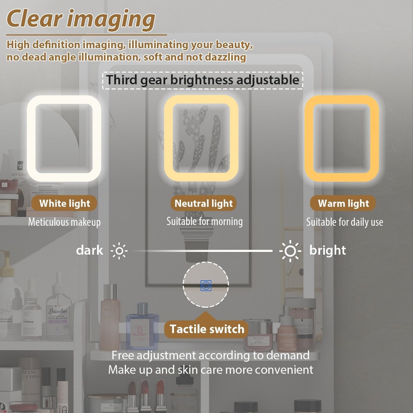 Ensemble coiffeuse avec lumière LED, miroir et tabouret