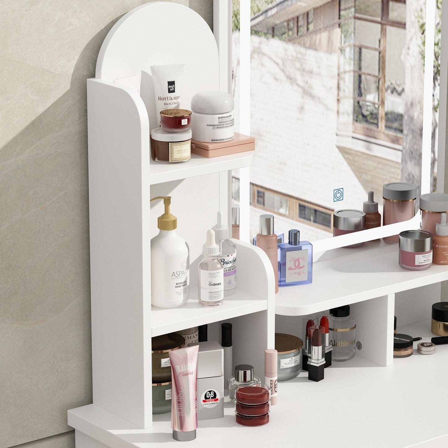 Ensemble coiffeuse avec lumière LED, miroir et tabouret