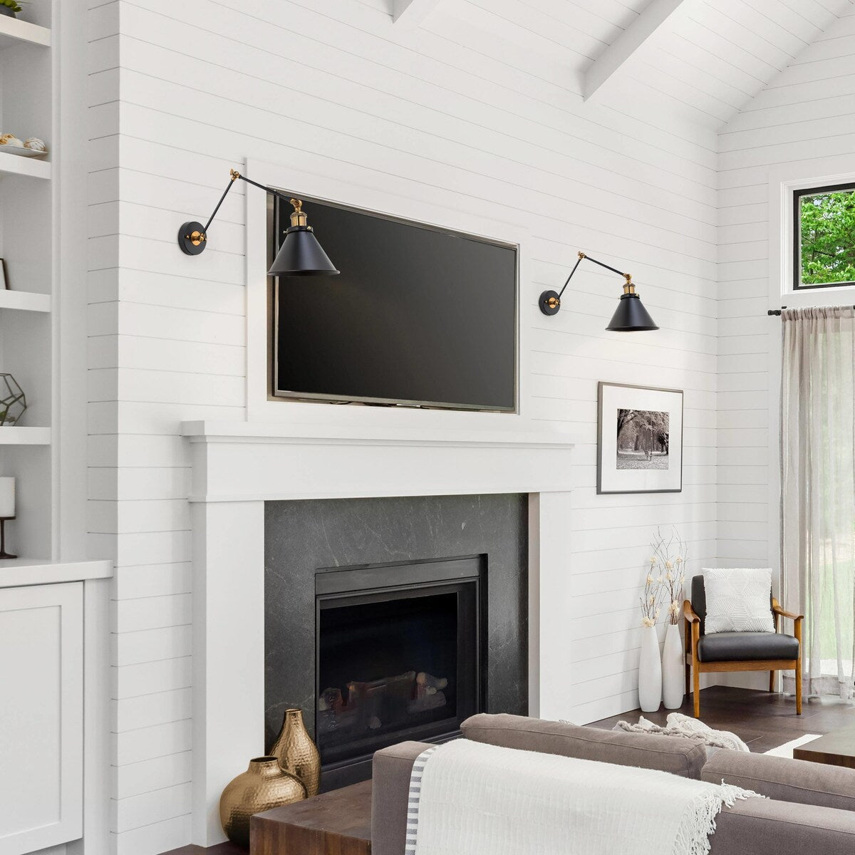 Ensemble de 2 appliques murales modernes à bras articulé réglable Malryn, à brancher ou à câblér