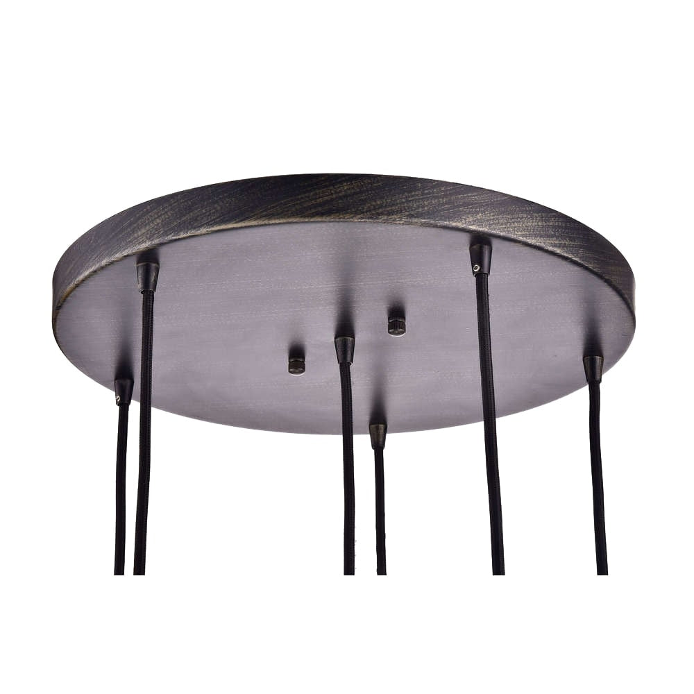 Suspension Mariana en verre cognac noir antique, base ronde, 6 lumières