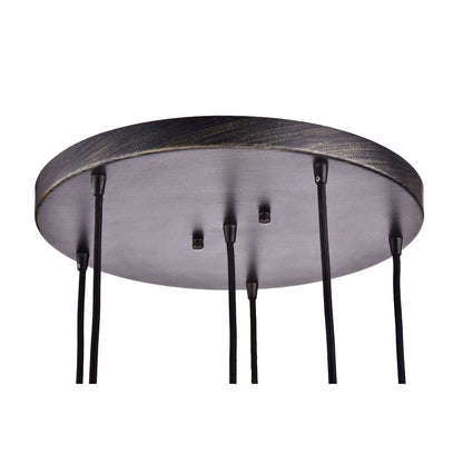 Suspension Mariana en verre cognac noir antique, base ronde, 6 lumières