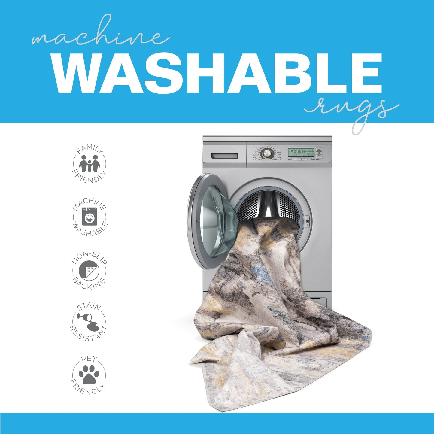 Vista Home Marissa Washable Contemporary Abstract Orange/ Blue Indoor Area Rug