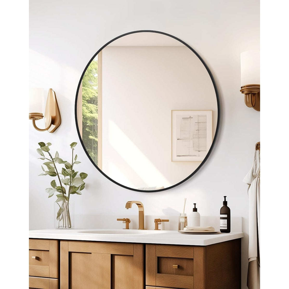Miroir rond noir mat