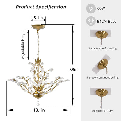 Maxax 4 - Lustre classique/traditionnel unique à 4 lumières avec accents de cristal