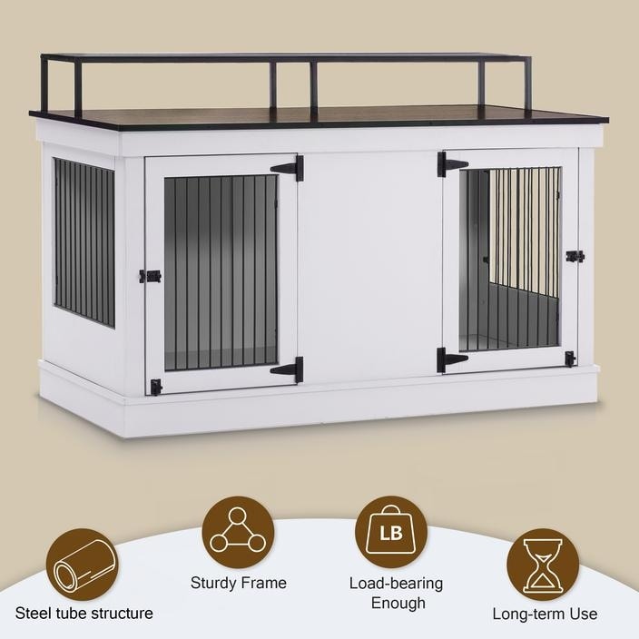 Meuble TV intégré pour grande cage à chien Mcombo, niche en bois avec double porte 1861