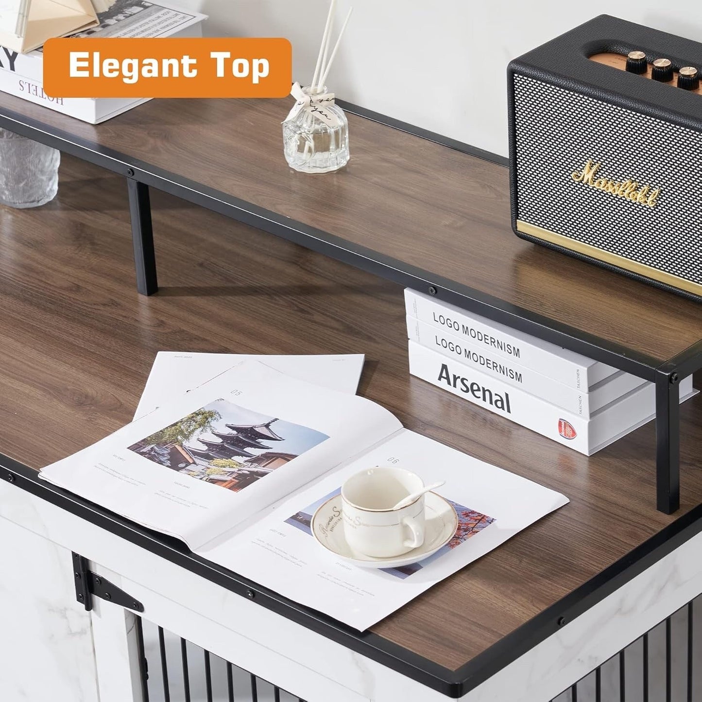 Meuble TV intégré pour grande cage à chien Mcombo, niche en bois avec double porte 1861