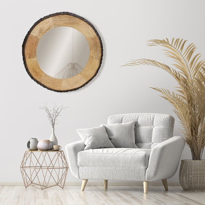 Miroir mural rond Meredith en bois brut de River of Goods - 30,5 x 1 x 30,5