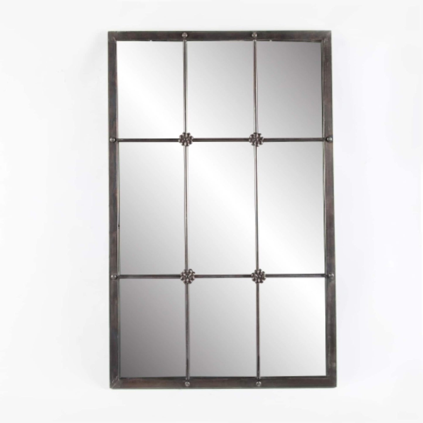 Miroir mural décoratif à carreaux avec cadre en métal brun rustique - 96 cm (H) x 60,5 cm (L) x 2,5 cm (P)