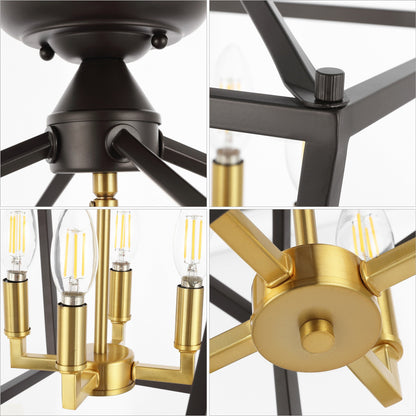 Mini lanterne Milton à 4 lumières en fer, style ferme moderne, plafonnier LED encastré, par JONATHAN Y