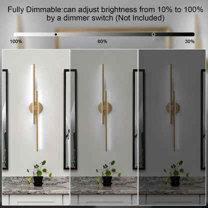 Applique murale minimaliste en métal linéaire à LED dimmable à 2 lumières