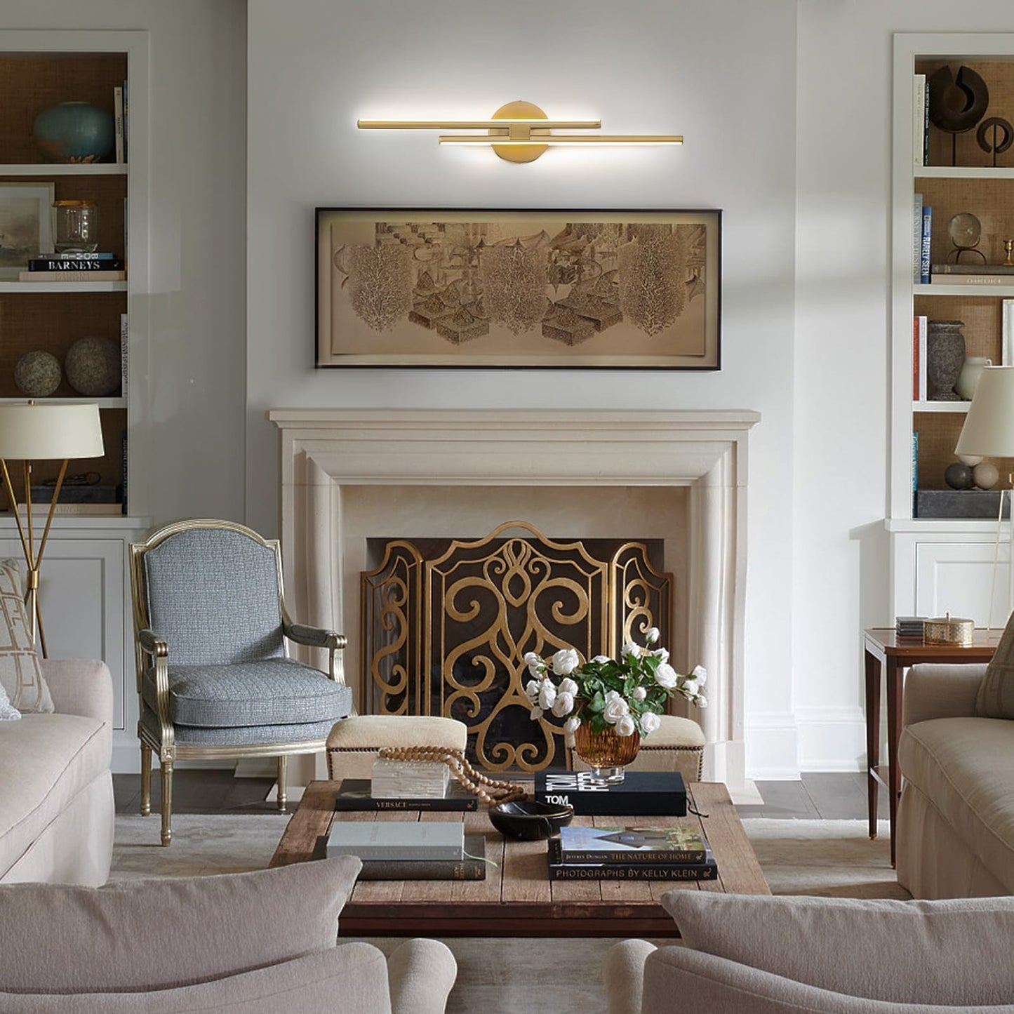 Applique murale minimaliste en métal linéaire à LED dimmable à 2 lumières