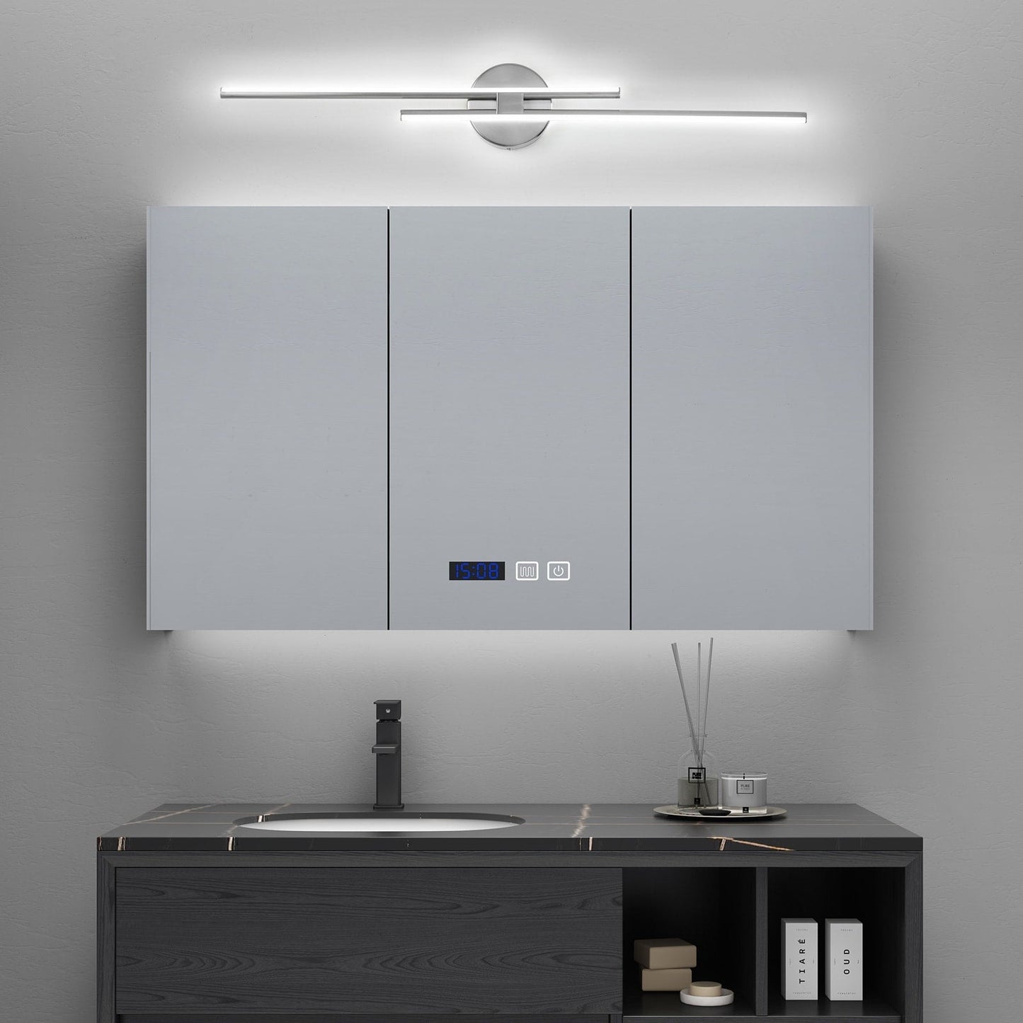 Applique murale minimaliste en métal linéaire à LED dimmable à 2 lumières