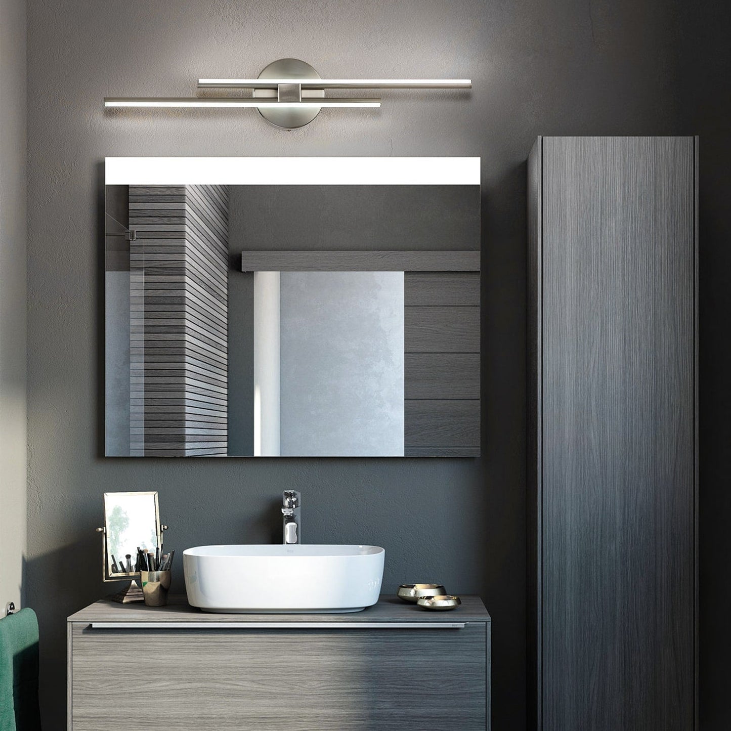 Applique murale minimaliste en métal linéaire à LED dimmable à 2 lumières