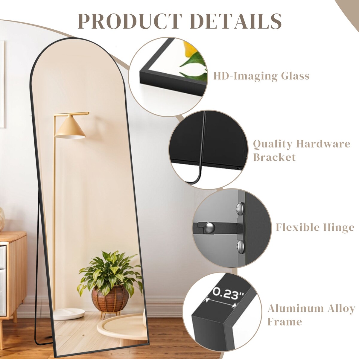 Miroir mural pleine longueur avec verre incassable, sur pied pour chambre ou dressing