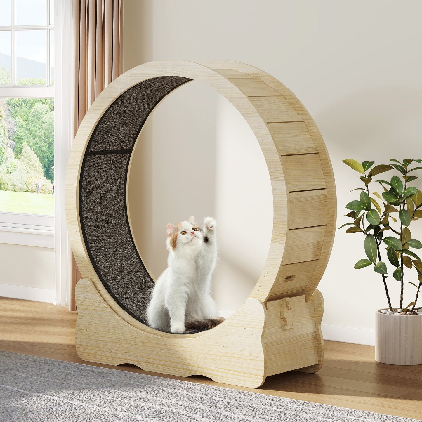 Tapis roulant d'exercice Moasis en bois de 110 cm (43,3 pouces) pour grands chats, avec piste de course recouverte de moquette