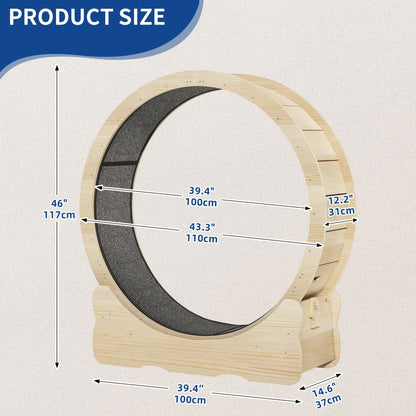 Tapis roulant d'exercice Moasis en bois de 110 cm (43,3 pouces) pour grands chats, avec piste de course recouverte de moquette