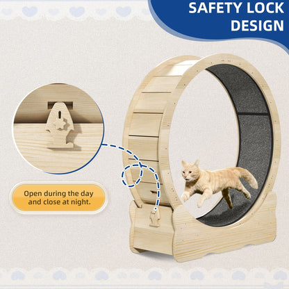 Tapis roulant d'exercice Moasis en bois de 110 cm (43,3 pouces) pour grands chats, avec piste de course recouverte de moquette