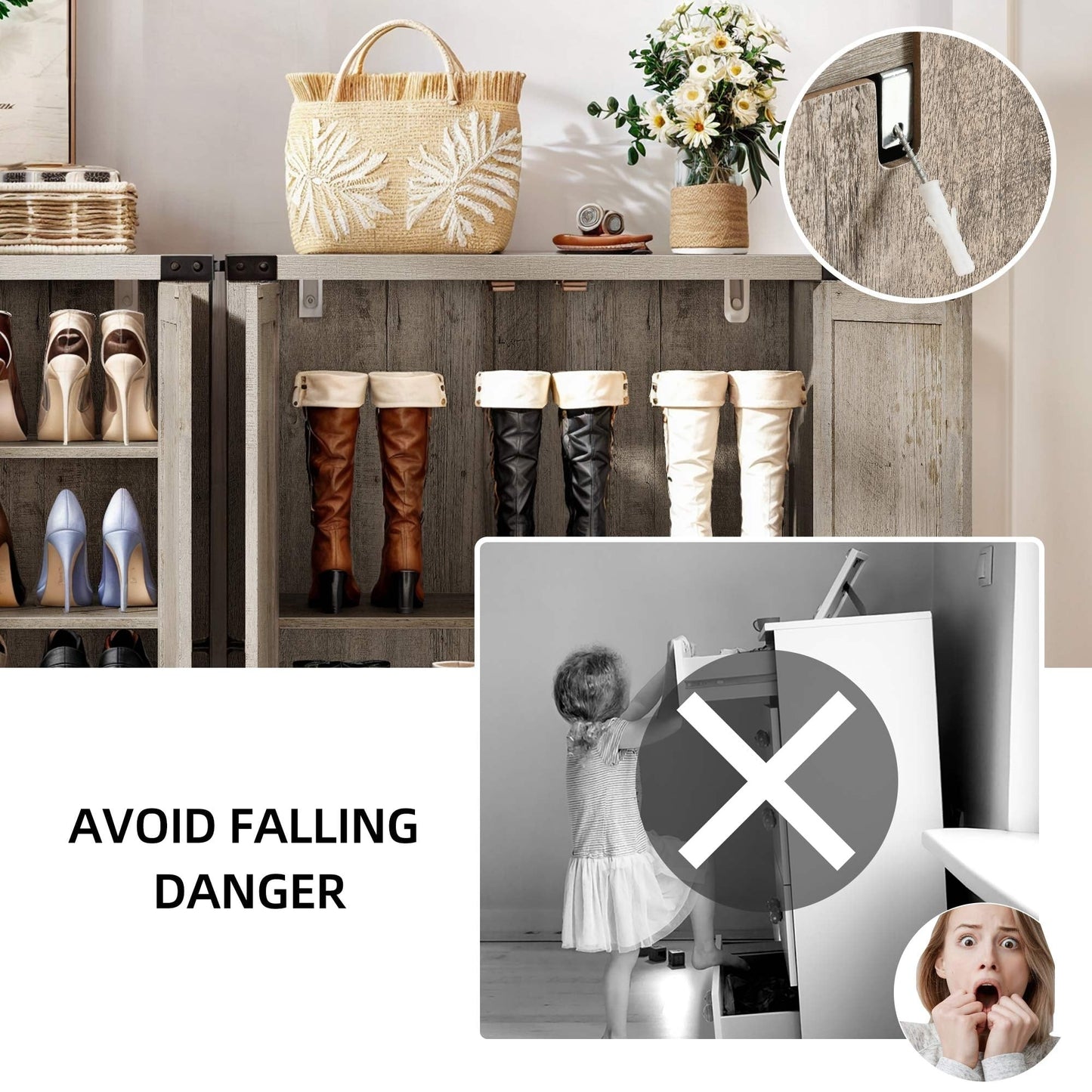 Meuble à chaussures Moasis à 5 niveaux et 20 paires avec double porte pour entrée