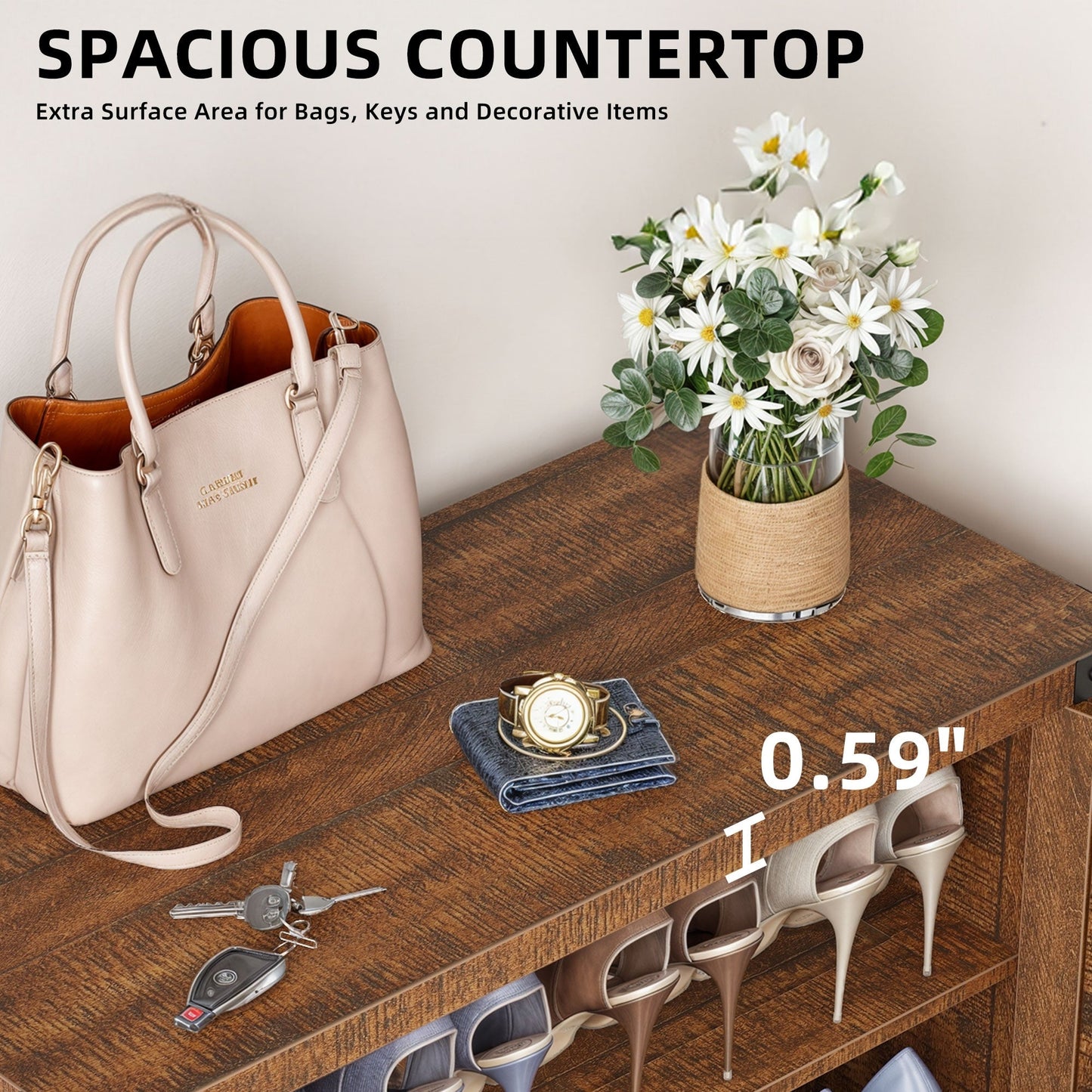 Meuble à chaussures Moasis à 5 niveaux et 20 paires avec double porte pour entrée