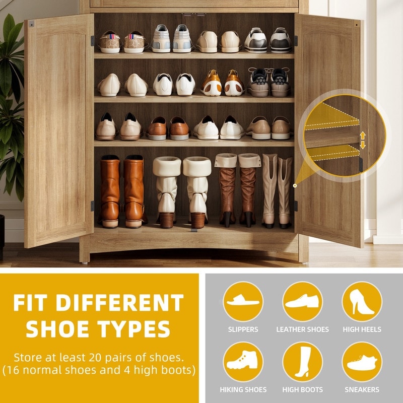 Meuble à chaussures Moasis à 5 niveaux et 20 paires avec double porte pour entrée