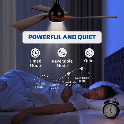 Ventilateur de plafond moderne Moasis 52 avec télécommande, éclairage et 5 pales en bois massif