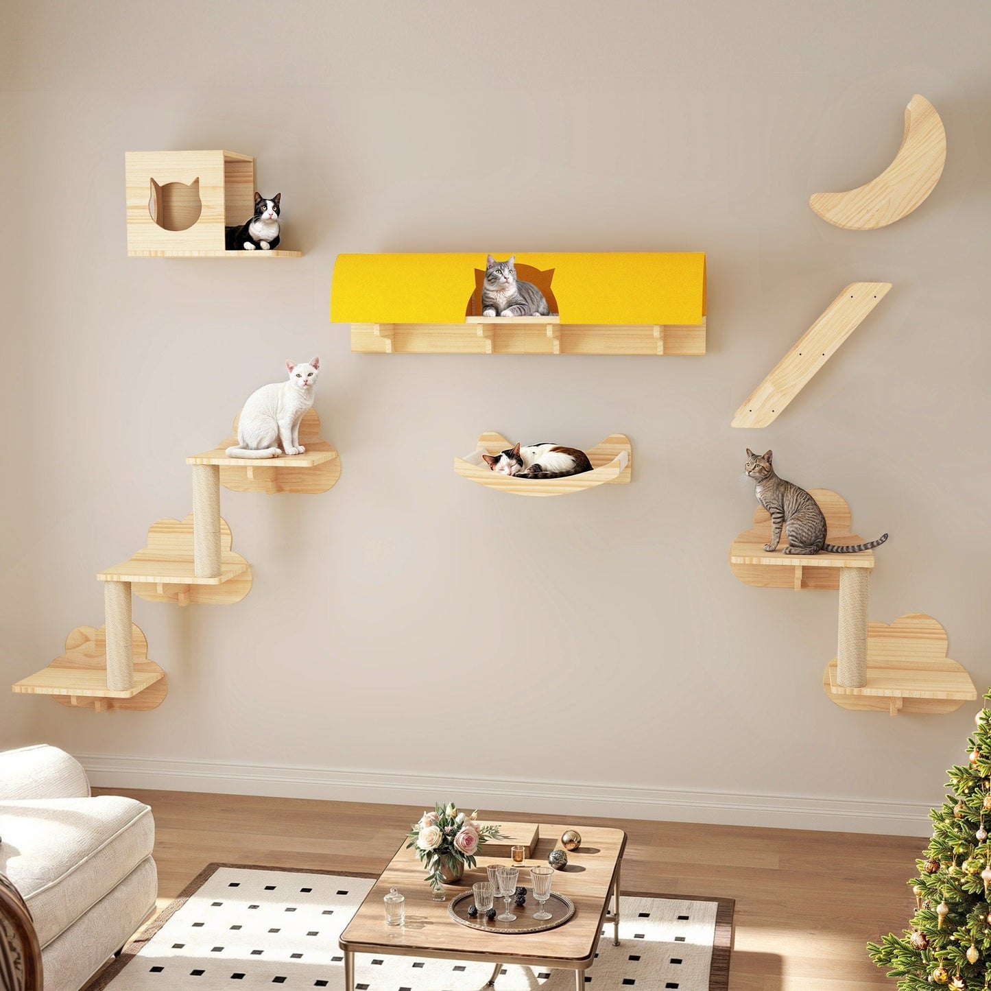 Ensemble d'étagères murales pour chat Moasis, ensemble d'escalade en bois pour chat.