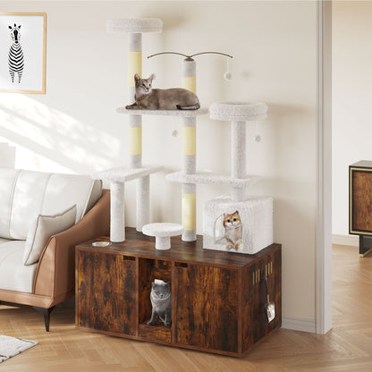 Enclos double pour litière Moasis avec griffoir et arbre à chat